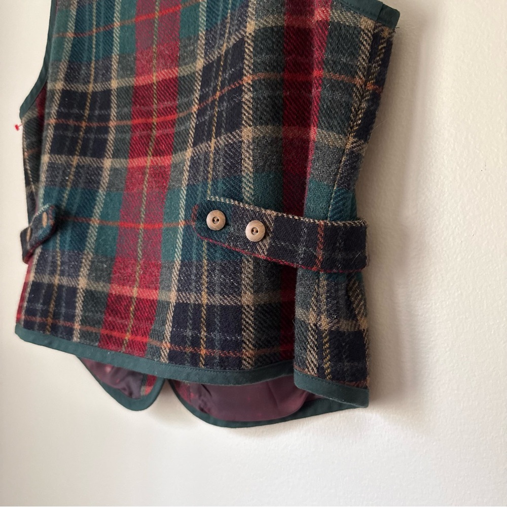 Vintage 90s Talbots Petites 100% Wool Vest in Green Plaid, Size S Petite - Picture 7 of 16